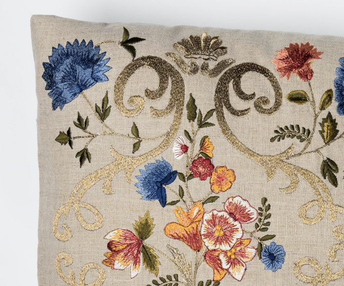 Florentina neutral embroidered linen cushion