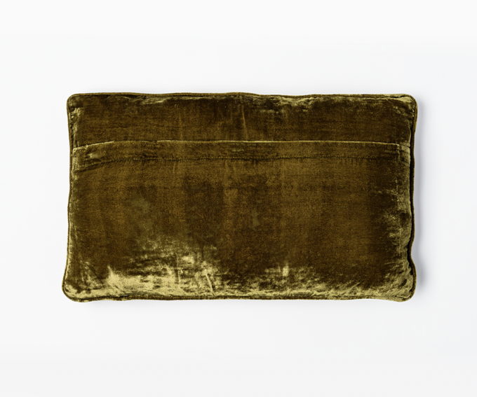Olive green velvet cushion with embroidered flowers 40cm x 30cm